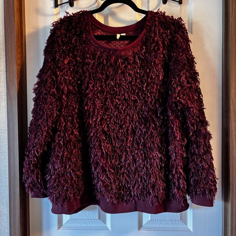 EST. 1946 Womens Burgundy Eyelash Fringe Shaggy Pullover Sweater Size 18/20W